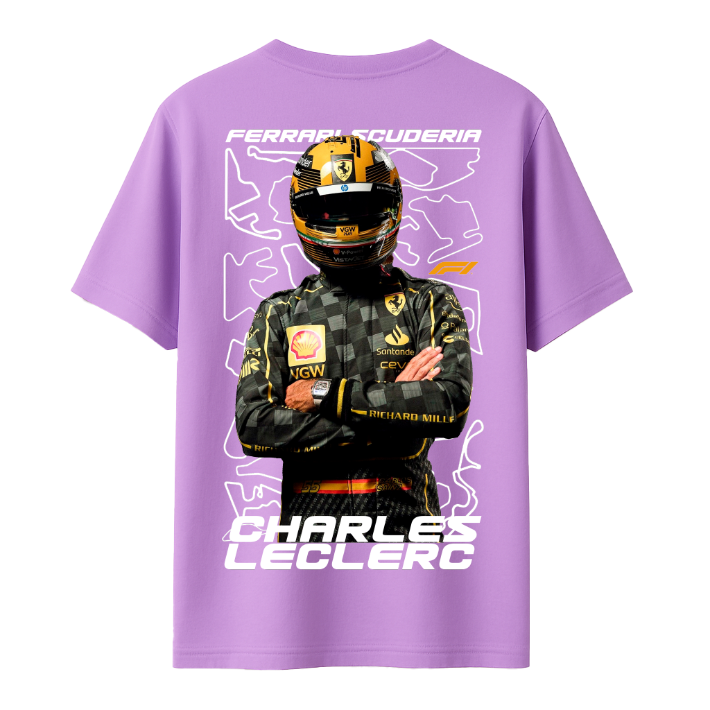 Ferrari Scuderia and Charles Leclerc - Oversized French Terry Cotton T-shirt