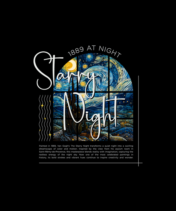 Van Gogh Starry Night - Oversized French Terry Cotton T-shirt