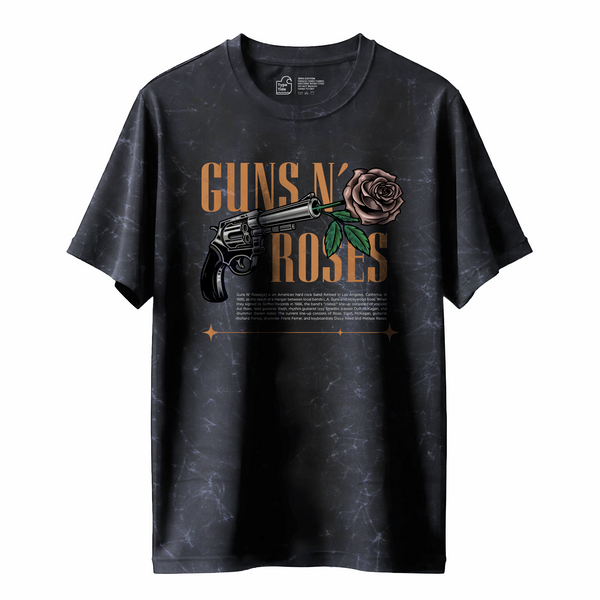 Guns & Roses - Oversized French Terry Cotton T-shirt - Acid Wash