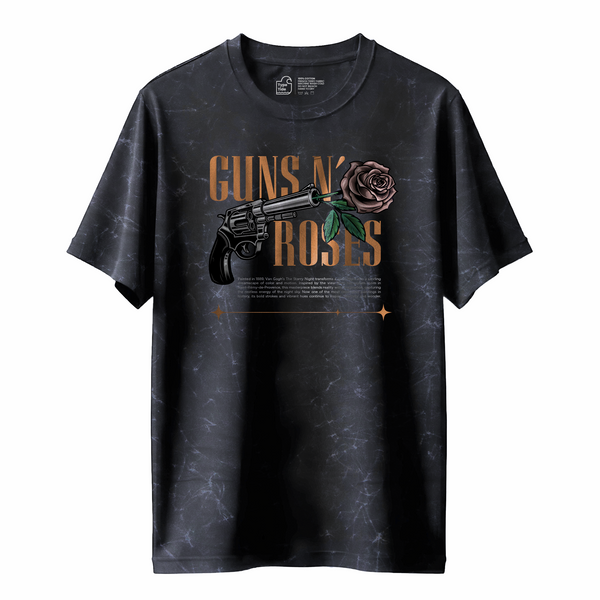 Guns & Roses - Oversized French Terry Cotton T-shirt - Acid Wash